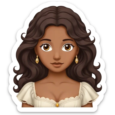 lady with medium brown skin, long wavy dark hair, soft features, simple regency dress sticker