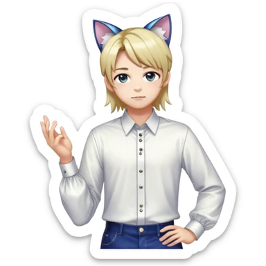 effeminate young femboy man with shiny hair, cat ears, blouse, cute, gorgeous, anime, catboy, full body sticker