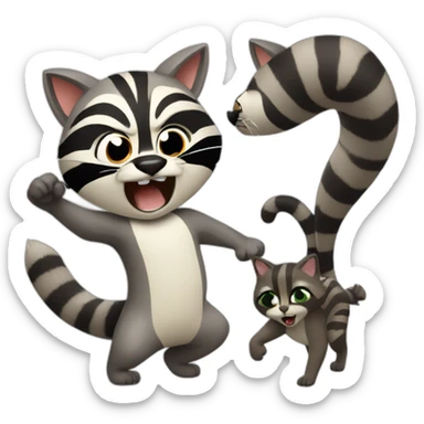 A Racoon and a cat fighting sticker