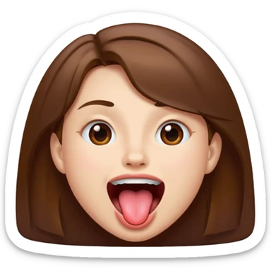 brown hair with mouth open and tongue out sticker