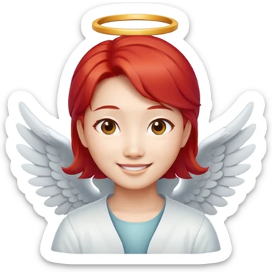 Smiling Asian angel with red hair and oval face sticker