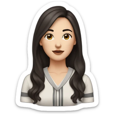 White women with long dark brown hair and long eyelashes dark brown eyes and thick dark brown eyebrows with the black dog with a white stripe on the neck and ears raised up sticker