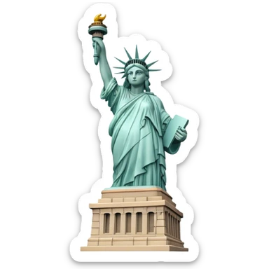 Cinematic Realistic Statue of Liberty Landmark Emoji, depicted with the iconic, majestic statue set against a clear sky rendered with detailed textures and dramatic, symbolic lighting. sticker