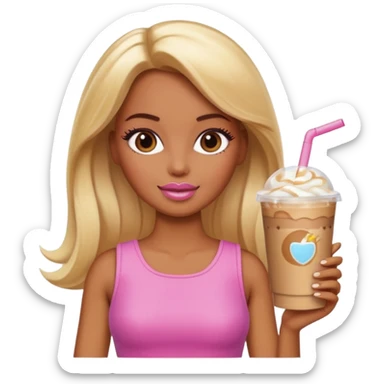 brown skin blonde barbie with iced latte sticker