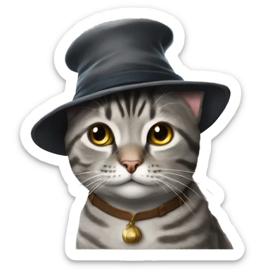 grey tabby cat scotch straight in hat from harry potter sticker