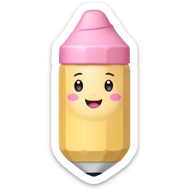 Cute Kawaii Fat Pencil, round and chunky, soft pastel yellow with a cute eraser cap, tiny winking face, glowing highlights, cheerful and ready for doodles! sticker