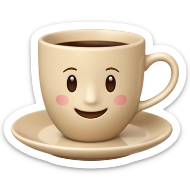 classic light beige coffee cup on light saucer, no decoration, emoji style sticker