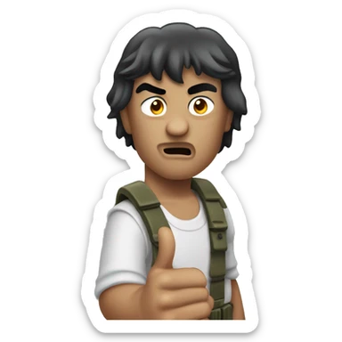 create an evil looking rambo who points his finger forward sticker