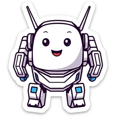 futuristic transformer robot with a big grin laughing sticker