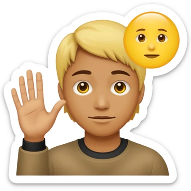 A yellow circle face person with neutral face with his hand in front of him at 120 degree angle sticker