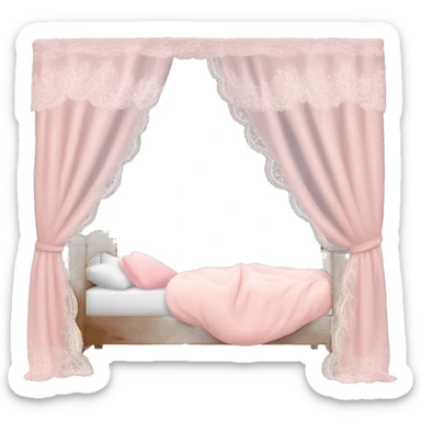 girl sleeping in light pink bed with white lace curtains canopy around it sticker