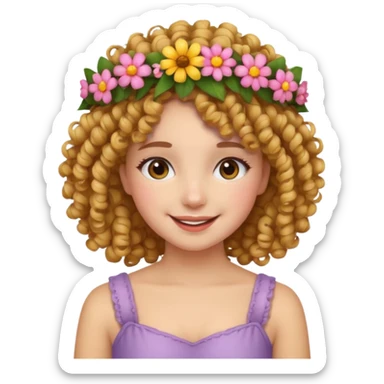 curly hair girl with flower crowns sticker