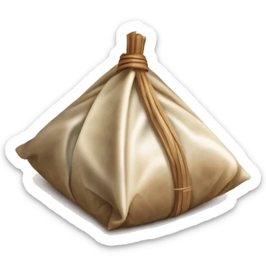 A traditional Chinese zongzi, a wrapped glutinous rice dumpling, in a triangular shape. The zongzi is wrapped with brown bamboo leaves and tied with a string.  sticker