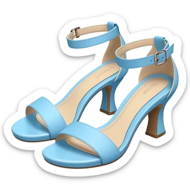 A 3D cartoon sky-blue open-toe sandal with ankle straps and smooth curved sole, isolated plain background, Memoji-style rendering. sticker