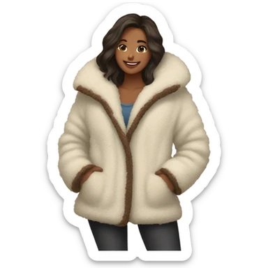 Cozy Sherpa coat with brown trim sticker