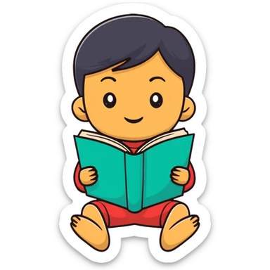Young Indonesian child reading a book sticker