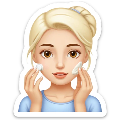 white girl applying cream on face sticker