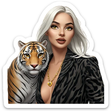 white-haired girl with tiger sticker