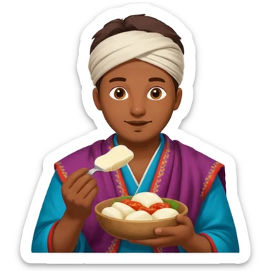 some guy eating 1kg of mozzarella, make it nepalese, more brown sticker