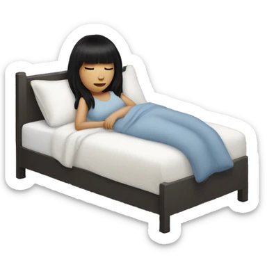 Woman pale skin black hair with bangs sleeping in bed with pillow, white woman sticker