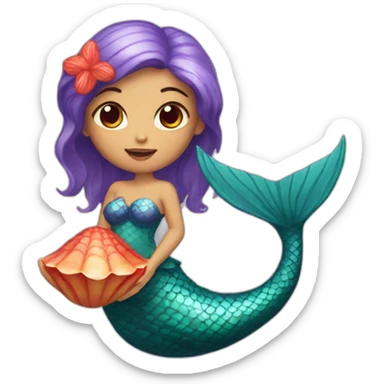 red-eyed mermaid with a shell in her hands sticker