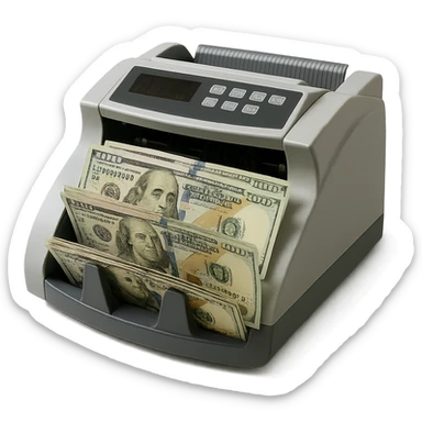 realistic style banknote counting machine processing US dollars sticker