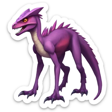 Anthro Mauve-maroon-red-violet-colored edgy anthro-genesect-velociraptor-scalie-sona-Fakémon-hybrid with a mane on head and back and horns full body sticker