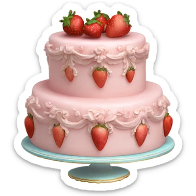 vintage rococo highly detailed pale pink cake with strawberries sticker