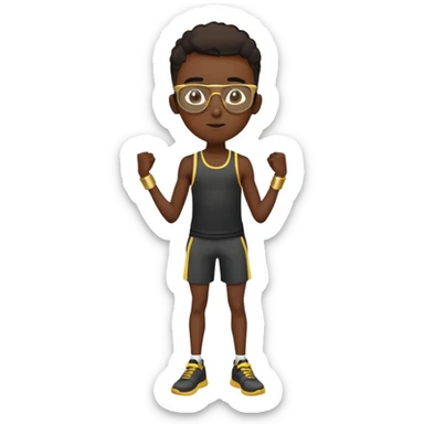 skinny black boy in gym outf with gold glasses sticker