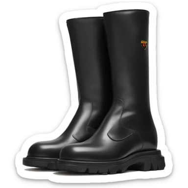black prada monolith leather re-nylon boots with a squared pouch with the prada logo sticker