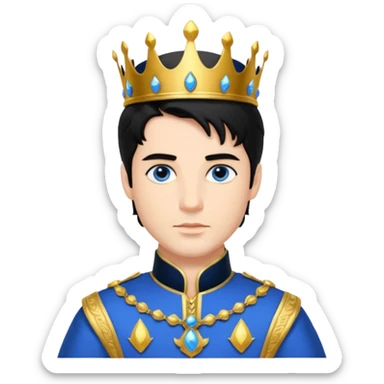Prince with crown, body and legs, black hair, blue eyes,  sticker