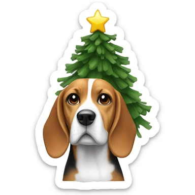 Beagle with christmas tree on head sticker