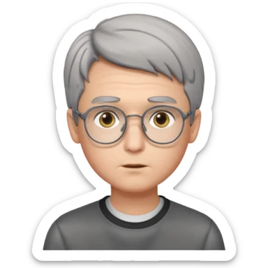 GREY HAIR teen boy with medium short middle parted hair, GREY eyes, SQUARED Glasses looking judging to the Side sticker