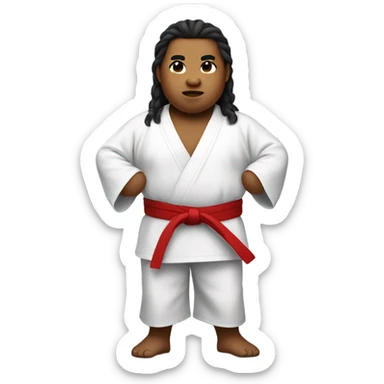 Fat boy with long hair in a karate gee sticker