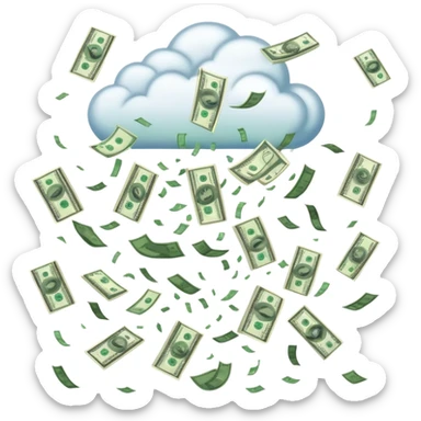 dollars raining from the sky, money falling from clouds sticker