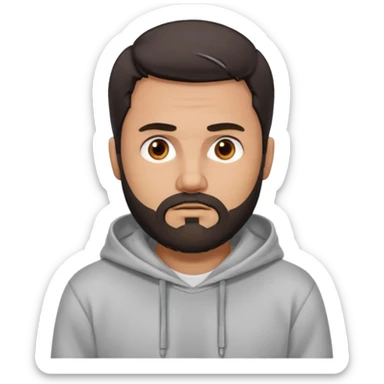 Uomo adulto con la barba capello moro occhi marroni metà busto e vestito con una felpa grigia e maglietta bianca espressione cattiva sticker