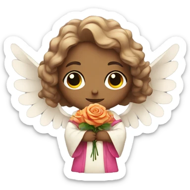 sad angel wearing colorful robes holding roses sticker