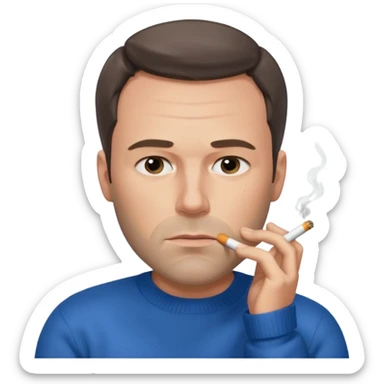 Ben Affleck looking tired holding a cigarette while wearing a blue sweater sticker