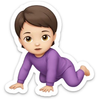 short brunette hair baby crawling on the floor with cute clothes sticker