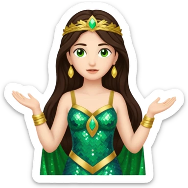 Juno, Goddess of Marriage from Gods and Goddesses with long dark brown hair, green sequin outfit sticker