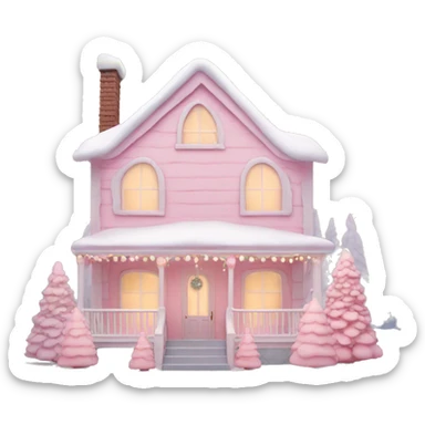 Pastel pink Christmas house  sticker