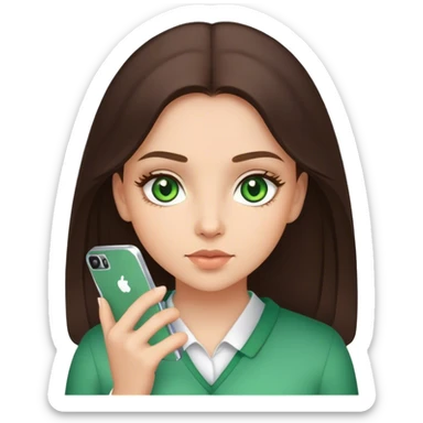 brunette girl with green eyes with phone sticker