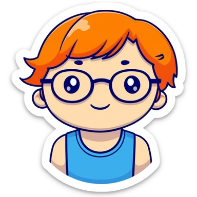 orangehaired shy nerd girl with round glasses sticker