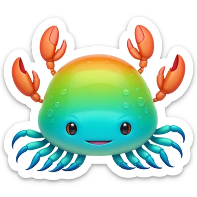 Neon glowing Cyan-lime-gradients jelly-prawn-crab-squid lamp satellite squishy squishmallow pillow with antennas and legs sticker