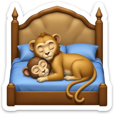 lioness and monkey sleeping together in a king sized beg cuddling  sticker