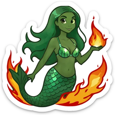 Mermaid swimming through fire sticker