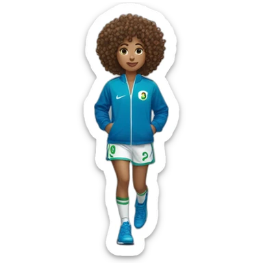 girl curly hair and a Algeria jersey blue and jogging blue, Nike blazer blue and swoosh blue with a lollipop in his mouth sticker