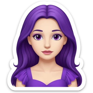 A young woman in 30s with purple dress. Long hair with make up.  sticker