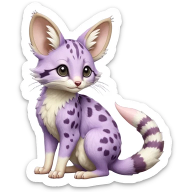 Purple, soft realistic romantic vintage antique divine beautiful elegant pretty precious cute young youthful  Fakémon-Pokémon-opossum-feline-mouse-serval-caracal-chinchilla-Minccino-Cinccino-Meowstic-rodent-hybrid-creature with a tufted tail (full body) sticker