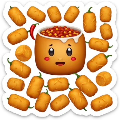 Tater tot covered with chili sticker